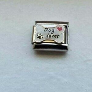 Dog Lover bone heart enamel 9mm stainless steel italian charm bracelet link new